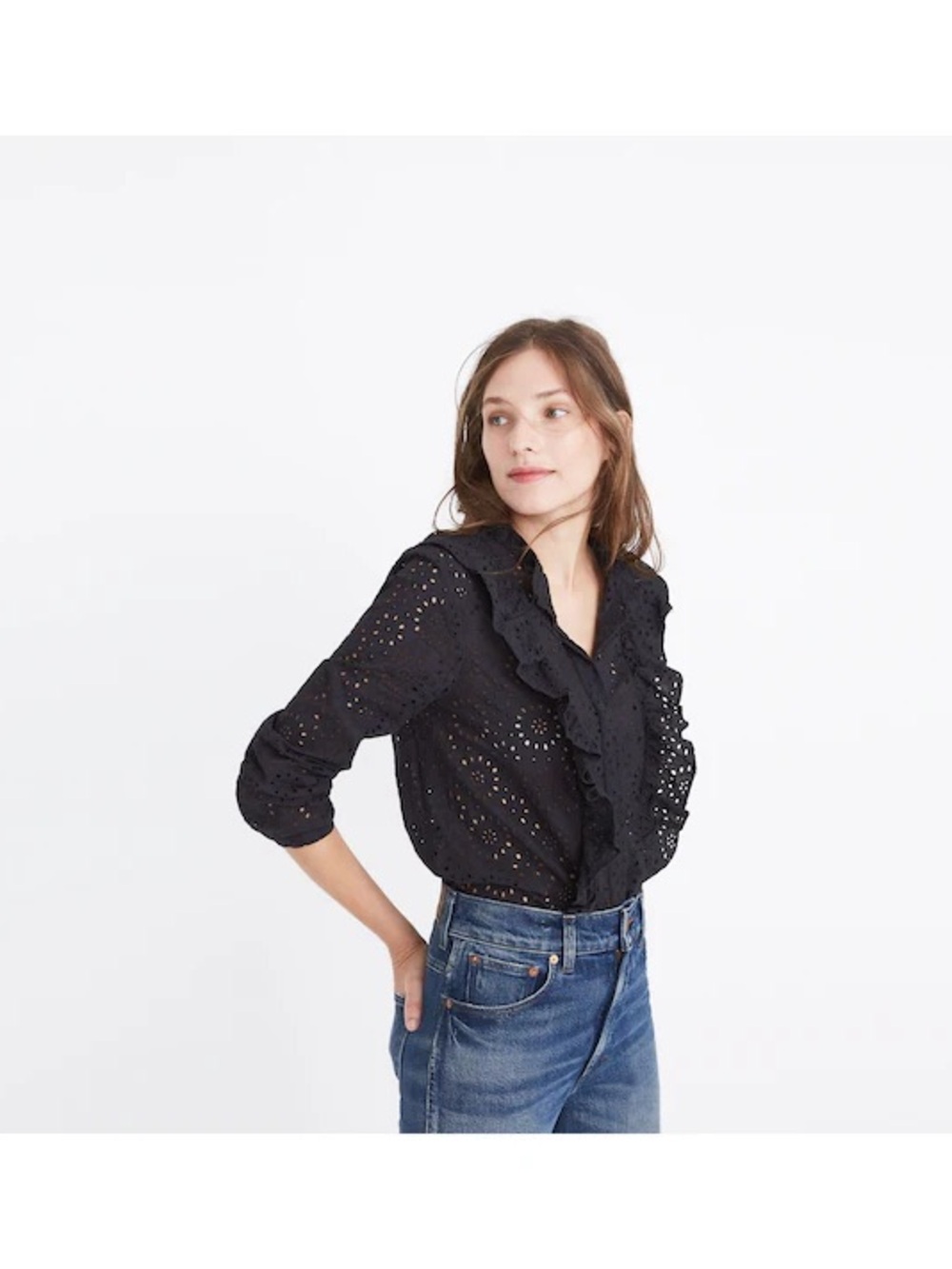 Madewell Black Eyelet Ruffle Blouse